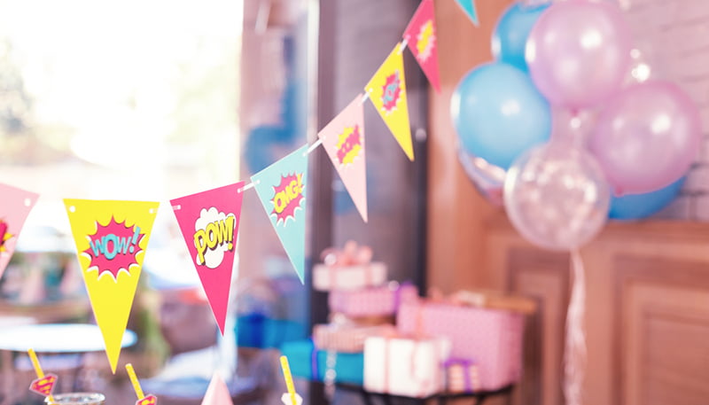 Beautiful Photo Of Colorful Party Flags Placed In The Room