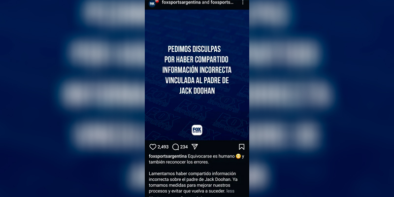 Foxsports disculpas doohanmick 19mayo2025